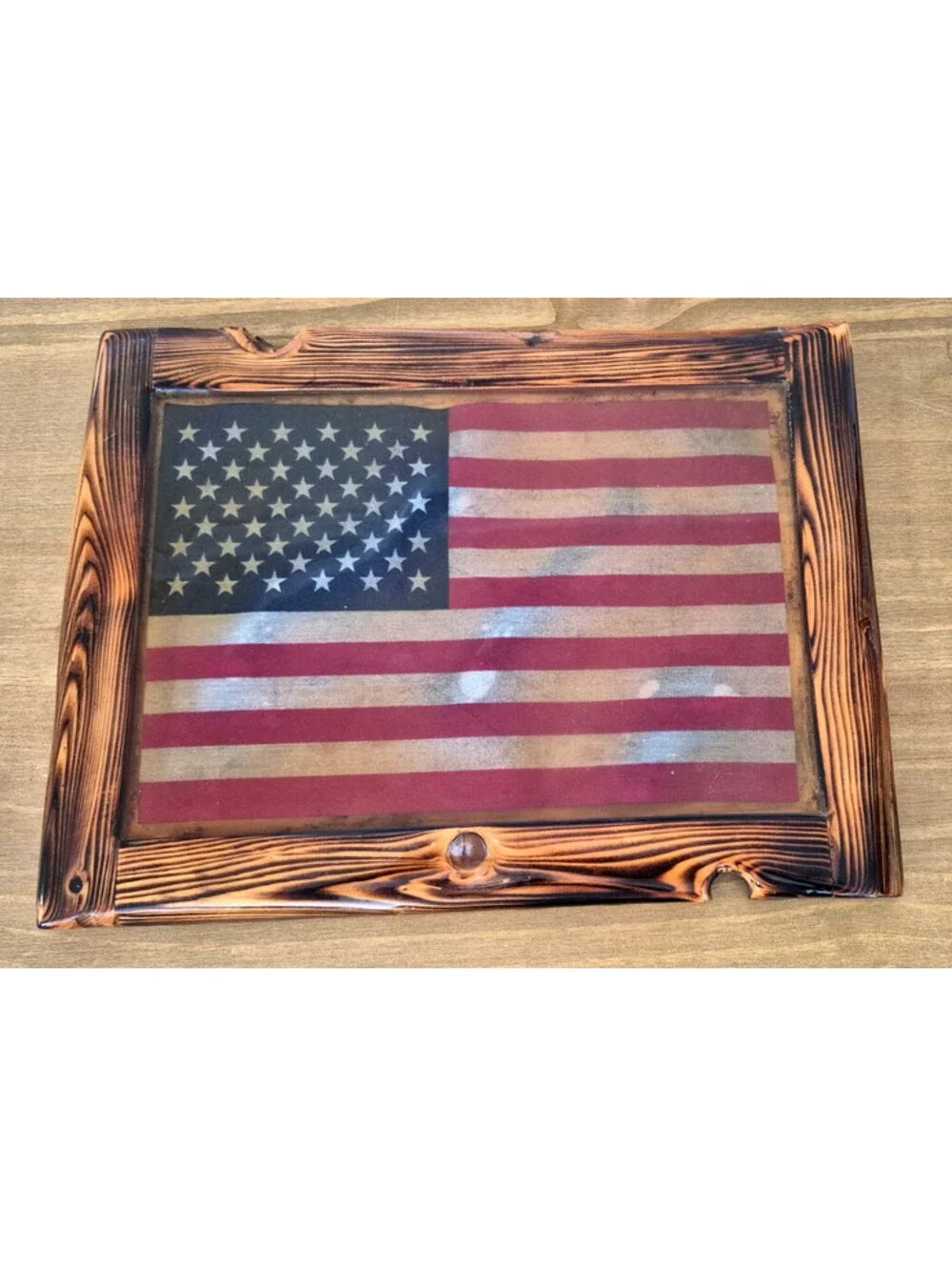 Vintage Rustic American Flag Distressed Wood Framed in Acrylic ~ Wall Art Decor